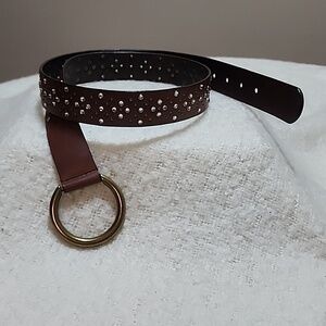 Vintage studded wide leather belt with rhinstones color brown size M
